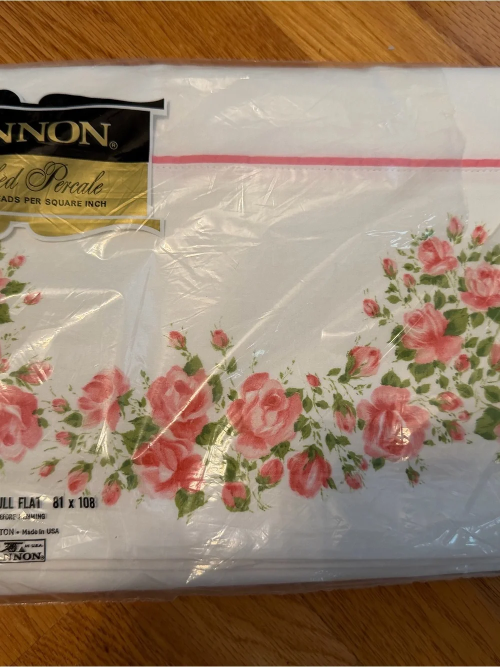 🆕Vintage NOS Cannon combed 100% cotton pink rose garland white full/Double flat